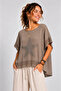 Women's Brown Linen Sequined Starry Blouse Bohemian Loose Mercerized Openwork Summer Short Sleeve Stylish - 2