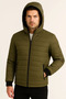 Men's Puffer Jacket with Hooded Zippers, Water Repellent, Quilted Lining, Fabric Pockets, Winter Comfortable Fit - Khaki - 3