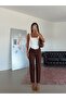 Elastic Waist Striped Trousers - Bitter Coffee