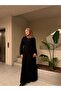 Selanik fabric basic belted long dress