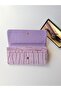 Women's Lilac Crocodile Patterned Multi-Compartment Long Wallet with Snap Closure - 2