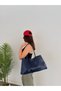 Women's Navy Blue Large Volume Faux Leather Shoulder and Shoulder Bag with Magnetic Closure Daily Tote Bag - 2