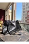 Women's Shiny Black Large Volume Faux Leather Shoulder and Shoulder Bag with Magnetic Closure Daily Tote Bag - 6