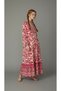 Ethnic Patterned Maxi Dress Long Balloon Sleeves Gathered Fuchsia Ecru Layered Loose Viscose Dress - 5