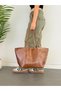 Women's Tan Large Size Faux Leather Shoulder Bag Tote Shopper Bag – Daily Use - 7