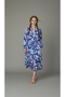 Leaf Patterned Shirt Dress Long Sleeve Pocketed Belted Blue White Loose Midi Summer Dress
