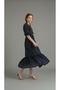 Polka Dot Maxi Dress with Gathered Collar, Gipe Waist, Balloon Sleeves, Navy Blue Layered Summer Dress - 4