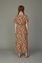 Floral Pattern Maxi Dress V-Neck Short Sleeve Front Button Mustard Orange Summer Dress - 3