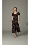 Rose Patterned Midi Dress Heart Collar Balloon Sleeve Slit Black Polka Dot Summer Dress