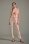 Combed Cotton Sports Set with Embroidered Drawstring Shoulders, Beige Top, Belted Carrot Pants, Home Wear Set - 5