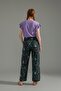 Combed Cotton Pajama Set Ruffle Sleeves V-Neck Lilac Top Floral Patterned Khaki Loose Trousers - 3