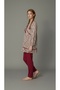 Woven Combed Cotton Suit with Balloon Sleeves and Leaf Pattern Beige Tunic Top with Pompom Detail Burgundy Trousers - 6