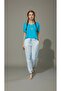 Embroidered Pajama Set Low Sleeve Sequin Embroidered Blue Top White Bottom with Coral Pattern - 6