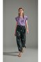 Combed Cotton Pajama Set Ruffle Sleeves V-Neck Lilac Top Floral Patterned Khaki Loose Trousers - 7