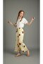 Combed Cotton Double Set Floral Printed Ecru T-Shirt Daisy Patterned Yellow Ruffle Hem Pants - 4
