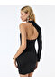 Asymmetrical Neckline Window Detail Long Sleeve Metal Accessory Mini Evening Dress - 2