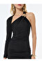 Asymmetrical Neckline Window Detail Long Sleeve Metal Accessory Mini Evening Dress - 5
