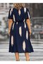 Women's Short Sleeve Half Turtleneck Pocketed Patterned Midi Dress - 4