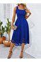 Women's Strap Geometric Neckline Flower Laser Cut Imported Crepe Dress