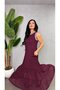 Women's Strappy Round Neck Long Viscose Two-Thread Dress with Chiffon Detail at the Hem - 2