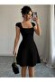 Women's Short Sleeve Square Collar Short Imported Crepe Dress - 7