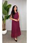 Women's Strappy Round Neck Long Viscose Two-Thread Dress with Chiffon Detail at the Hem - 4