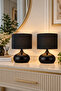 2 Pieces Black Fabric Hat Metal Ellipse Table Lamps