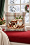 Winter Themed Decorative Throw Pillow Cover, Plaid Patterned and Cookie Figured Velvet 43X43 cm - 4