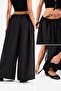 Women's Black Oversize Micro Satin Palazzo Wide Leg Trousers Compatible with S-3Xl - 4