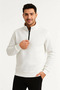 Men's Stand Collar Sweatshirt Stand Collar Half Zipper 3 Thread Ribbed Cotton Fabric - White - 2