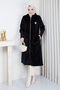 Women's Ribbed Sleeve Detailed Brooched Fox Coat Cap - 3