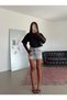 Women's Double Layered Crew Neck T-Shirt with Lace Sleeve Detail - Black - 5