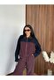 Women's Leather Collar Sleeve Denim Detailed Jacket and Trousers Set - 4