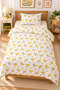Yellow Floral and Line Patterned Cotton Zippered Duvet Cover Set - 2