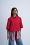 Women's Red Hidden Button Half Sleeve Jacket - 8