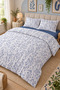 Blue Minimal Floral Pattern Cotton Double Duvet Cover and 2 Pillowcases - 8