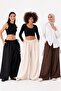 Women's Beige Oversize Micro Satin Palazzo Wide Leg Trousers Compatible with S-3Xl - 7