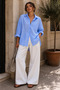 Oversized Linen Textured 100% Cotton Single-Pocket Loose Shirt BB-KU3435 - 3