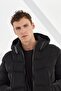 Men's Slim Fit Hooded Puffer Carbon Leather Coat - 4
