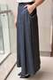 Front Pleated Melton Piece Denim Linen Skirt - 2
