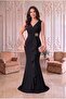 Women's Double-Breasted Collar, Flounced Front, Gold Stone, Black Women's Evening Dress, Graduation Dress - 6