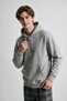 Men's Light Gray Hooded Sweatshirt with Kangaroo Pocket and 3-Thread Fleece - 2