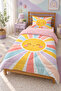 Smiling Sun Themed Single Child Sleeping Set - Pink Plush - 8