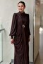 Cross Draped Evening Dress with Spreading Stones and Accessory Detail - 3