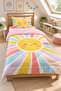 Smiling Sun Themed Single Child Sleeping Set - Pink Plush - 6