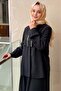 Crystal Stone Scarf Collar Shirt Skirt Set - 3