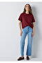 Burgundy Basic Interlock T-Shirt Loose Fit / Comfortable Loose Cut 1613820-85347 - 2