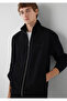 M0S10628 Black Logo Printed Zippered Men's Sweatshirt Black