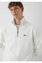 Patch Embroidered Semi-Zipper Ecru Sweatshirt 10613