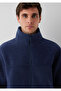 High Collar Navy Blue Velvet Coat 0110369-70487 - 7